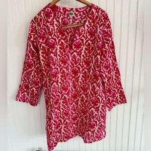 Dolma Tunic Size Large in Pink and Red 100% Cotton